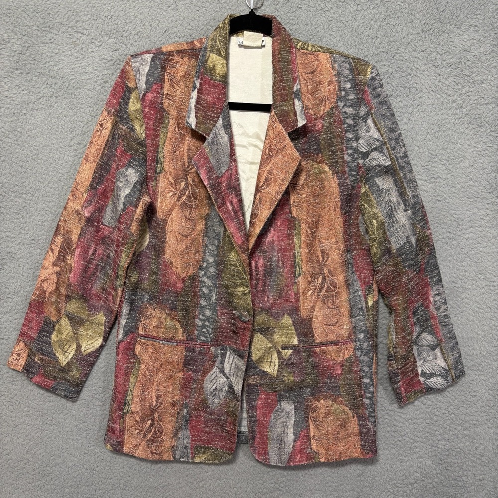 Just Maggie Tapestry Style One Button Womens Blazer Vintage 90s Pockets Work